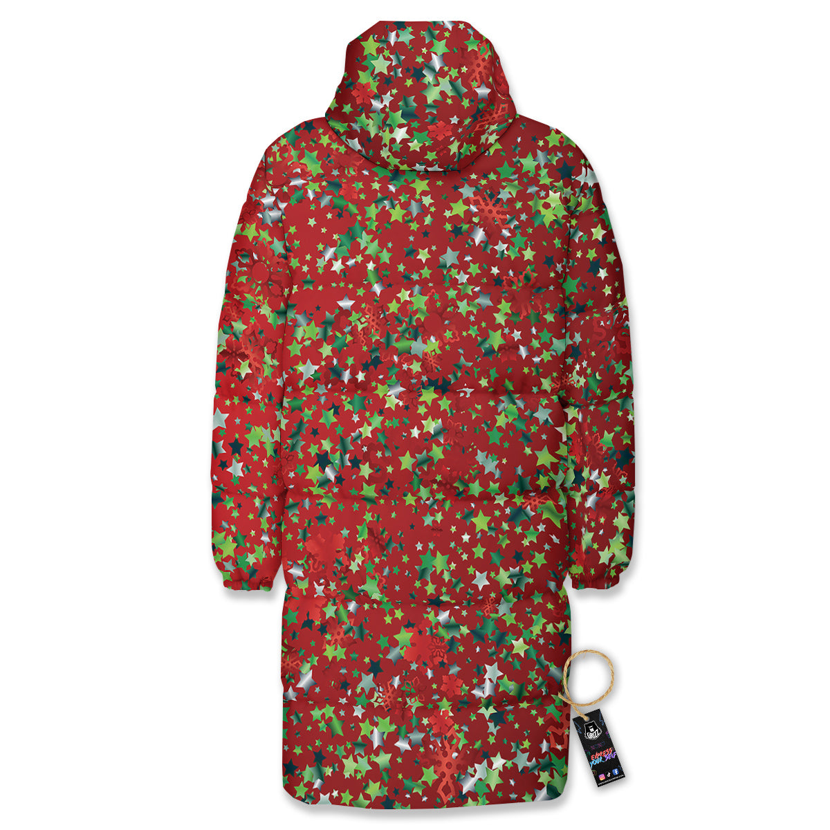 Sparkle Christmas Print Long Down Jacket-grizzshop