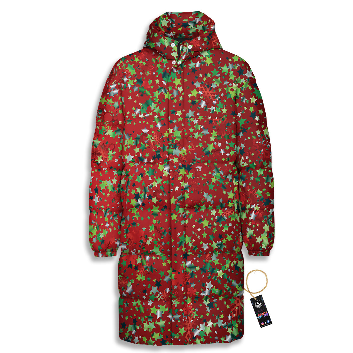 Sparkle Christmas Print Long Down Jacket-grizzshop