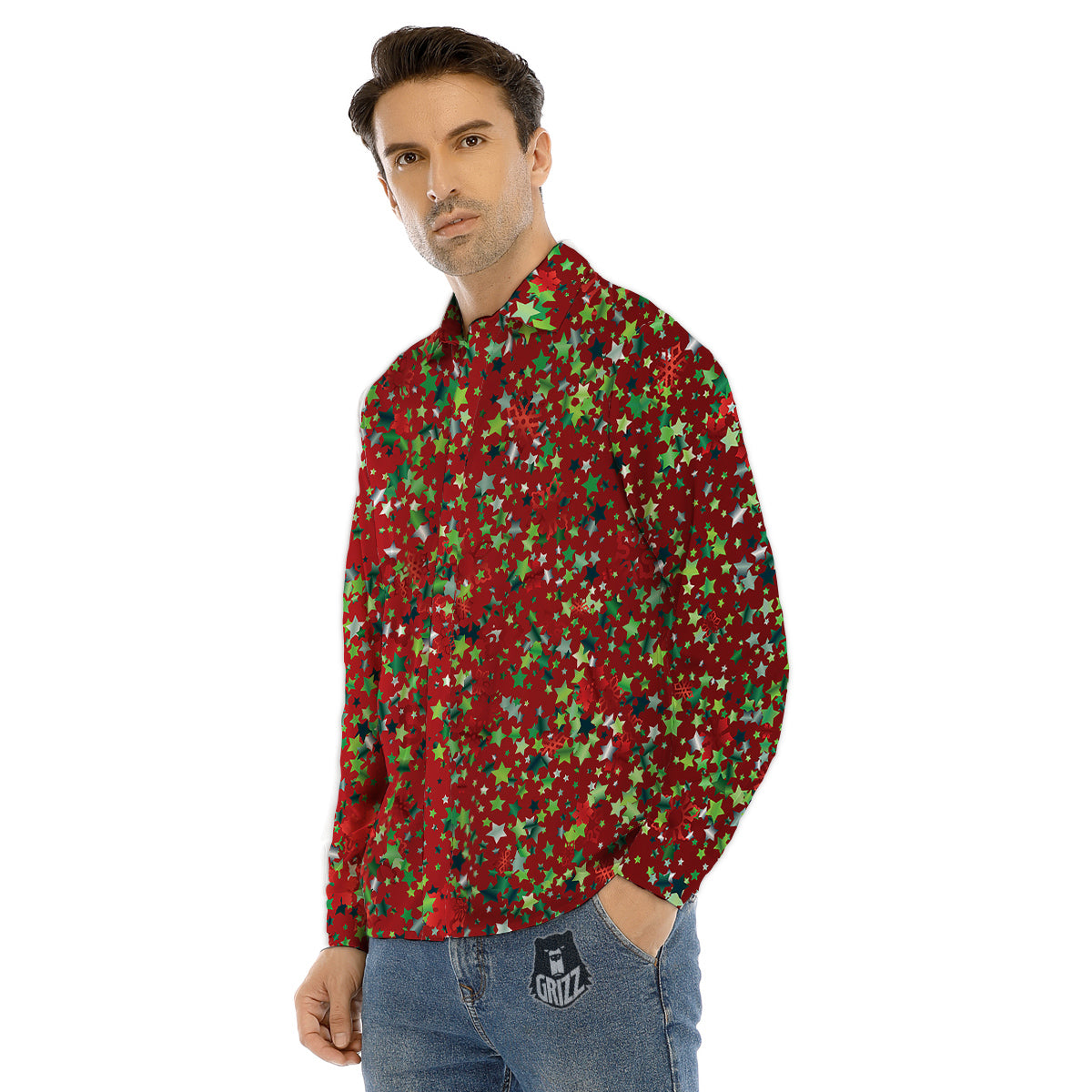 Sparkle Christmas Print Men's Dress Shirts-grizzshop