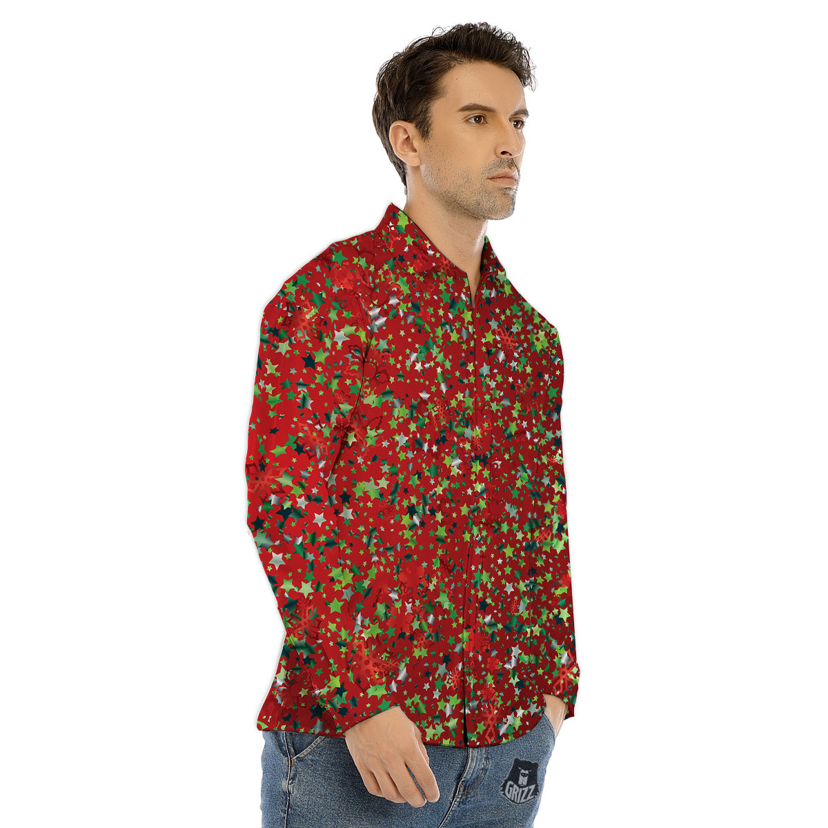 Sparkle Christmas Print Men's Dress Shirts-grizzshop