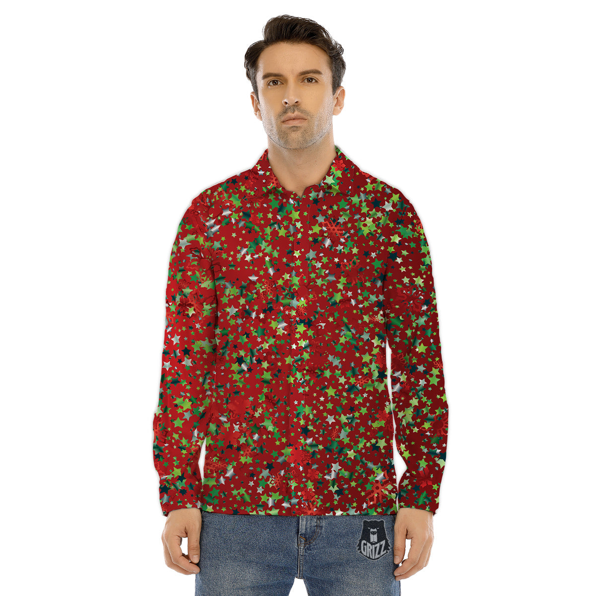 Sparkle Christmas Print Men's Dress Shirts-grizzshop