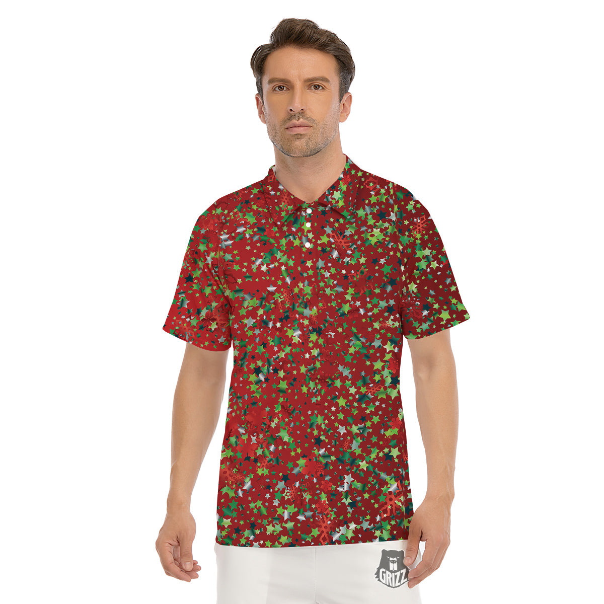 Sparkle Christmas Print Men's Golf Shirts-grizzshop