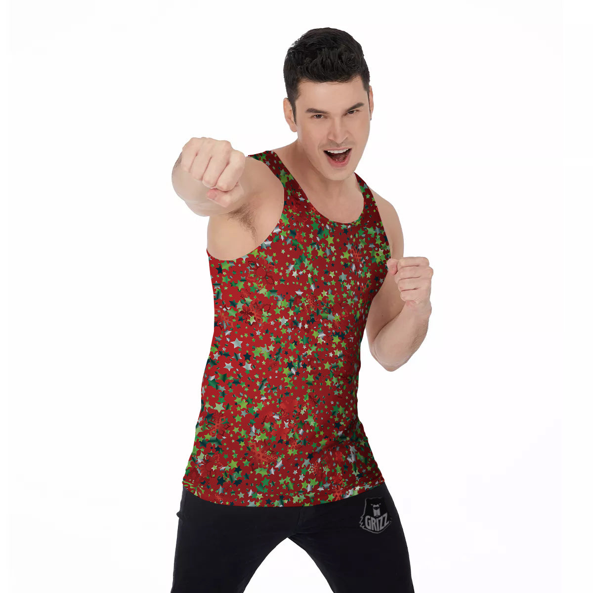 Sparkle Christmas Print Men's Tank Top-grizzshop