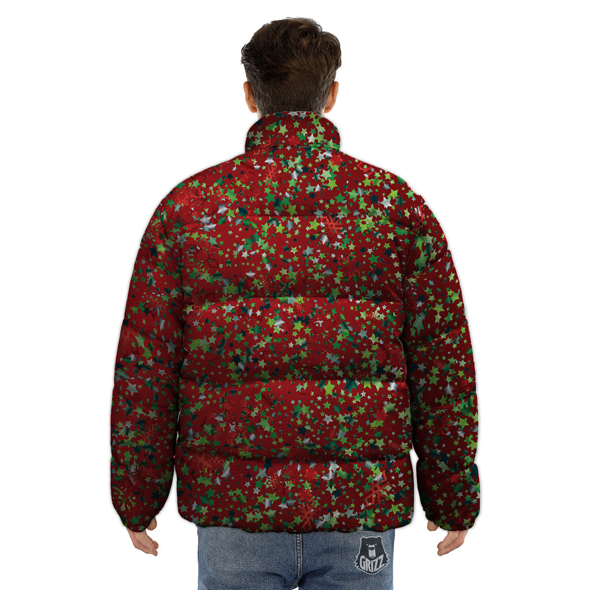 Sparkle Christmas Print Puffer Jacket-grizzshop