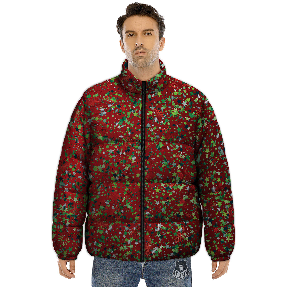 Sparkle Christmas Print Puffer Jacket-grizzshop