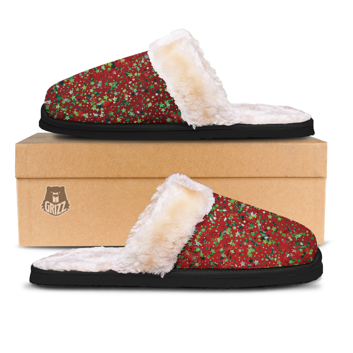 Sparkle Christmas Print Slippers-grizzshop