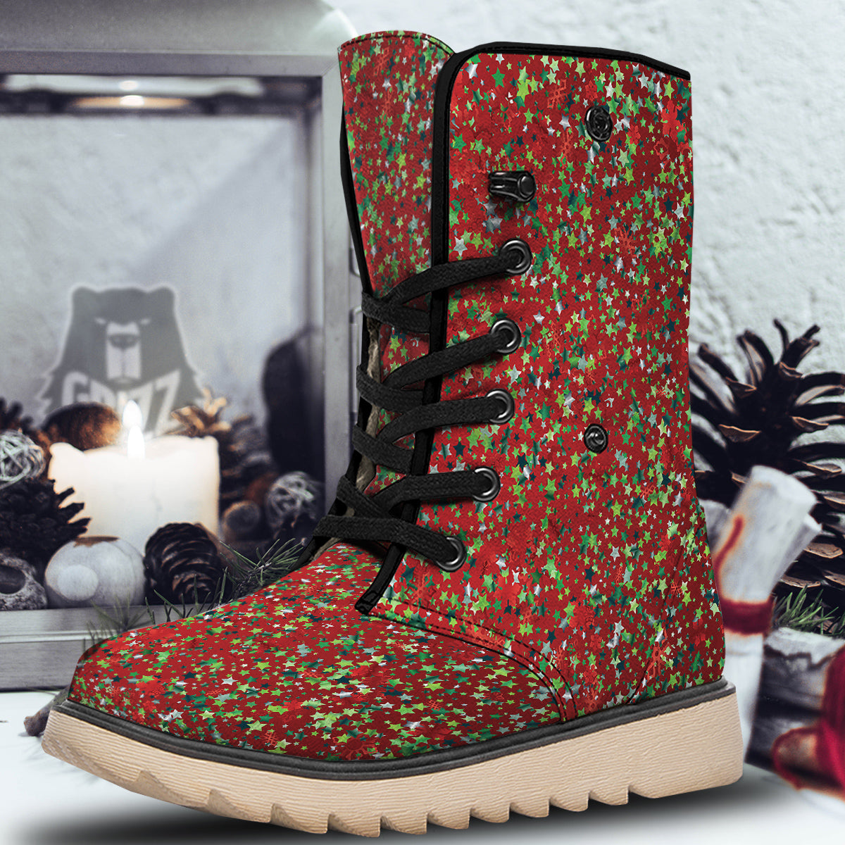 Sparkle Christmas Print Snow Boots-grizzshop