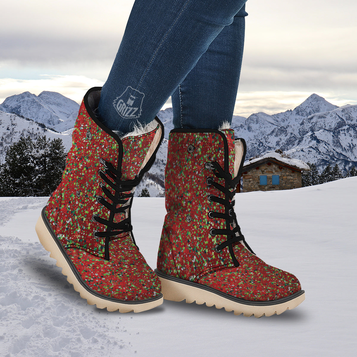 Sparkle Christmas Print Snow Boots-grizzshop