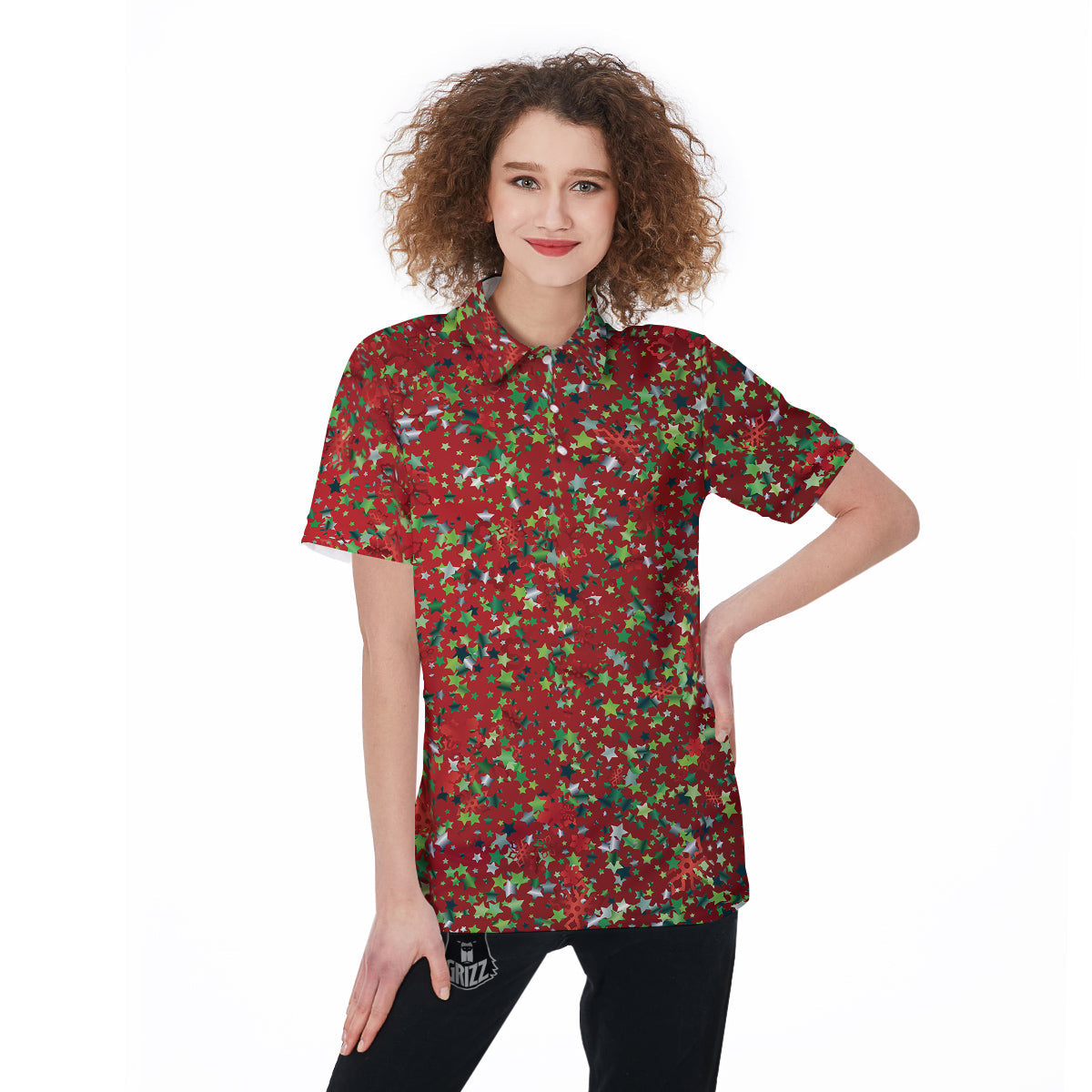 Sparkle Christmas Print Women's Golf Shirts-grizzshop