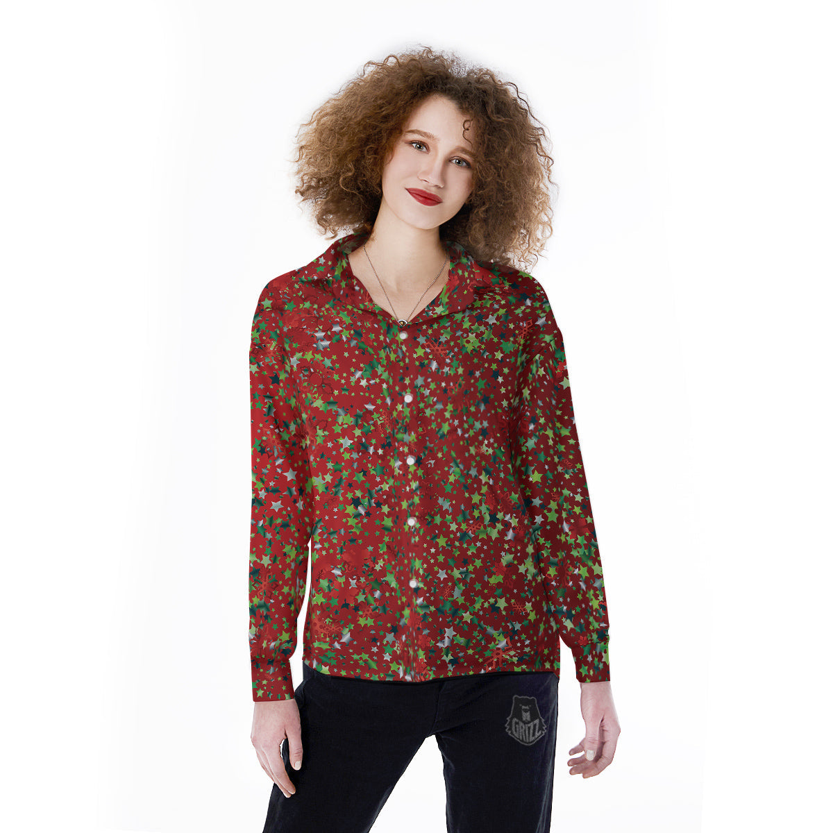 Sparkle Christmas Print Women's Long Sleeve Shirts-grizzshop