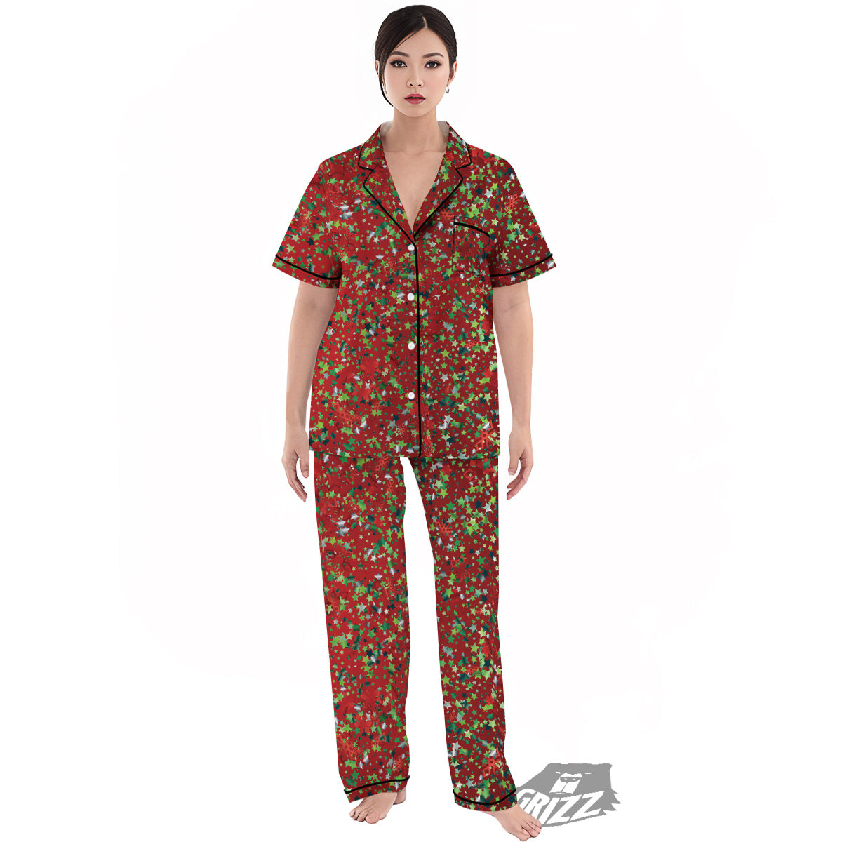 Sparkle Christmas Print Women's Pajamas Set-grizzshop