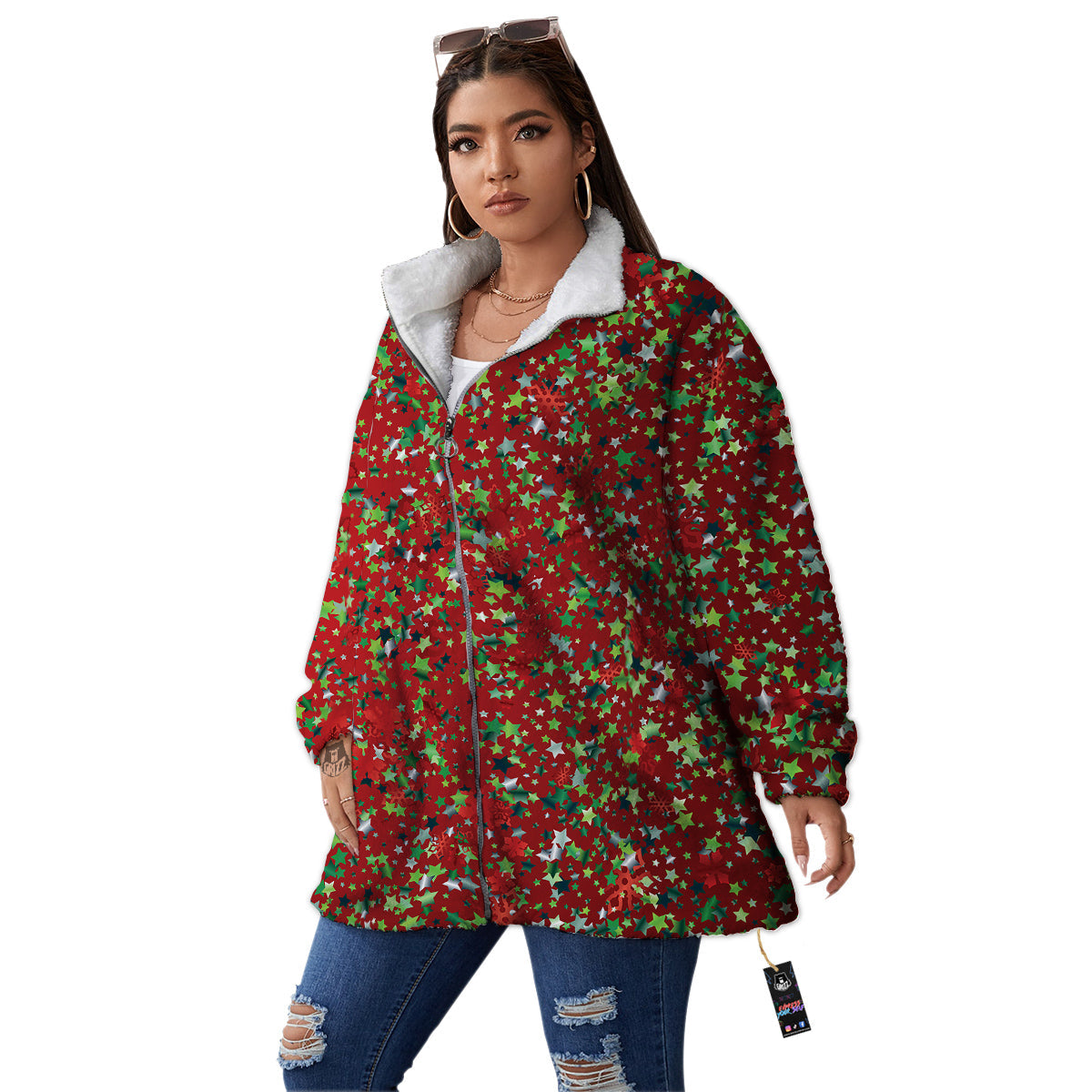 Sparkle Christmas Print Women's Sherpa Jacket-grizzshop