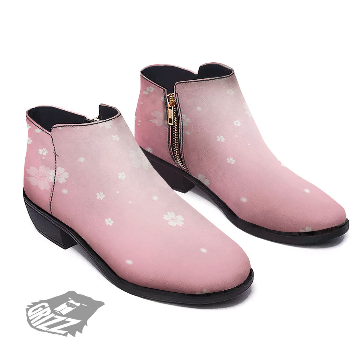 Sparkle Floral Print Ankle Boots-grizzshop