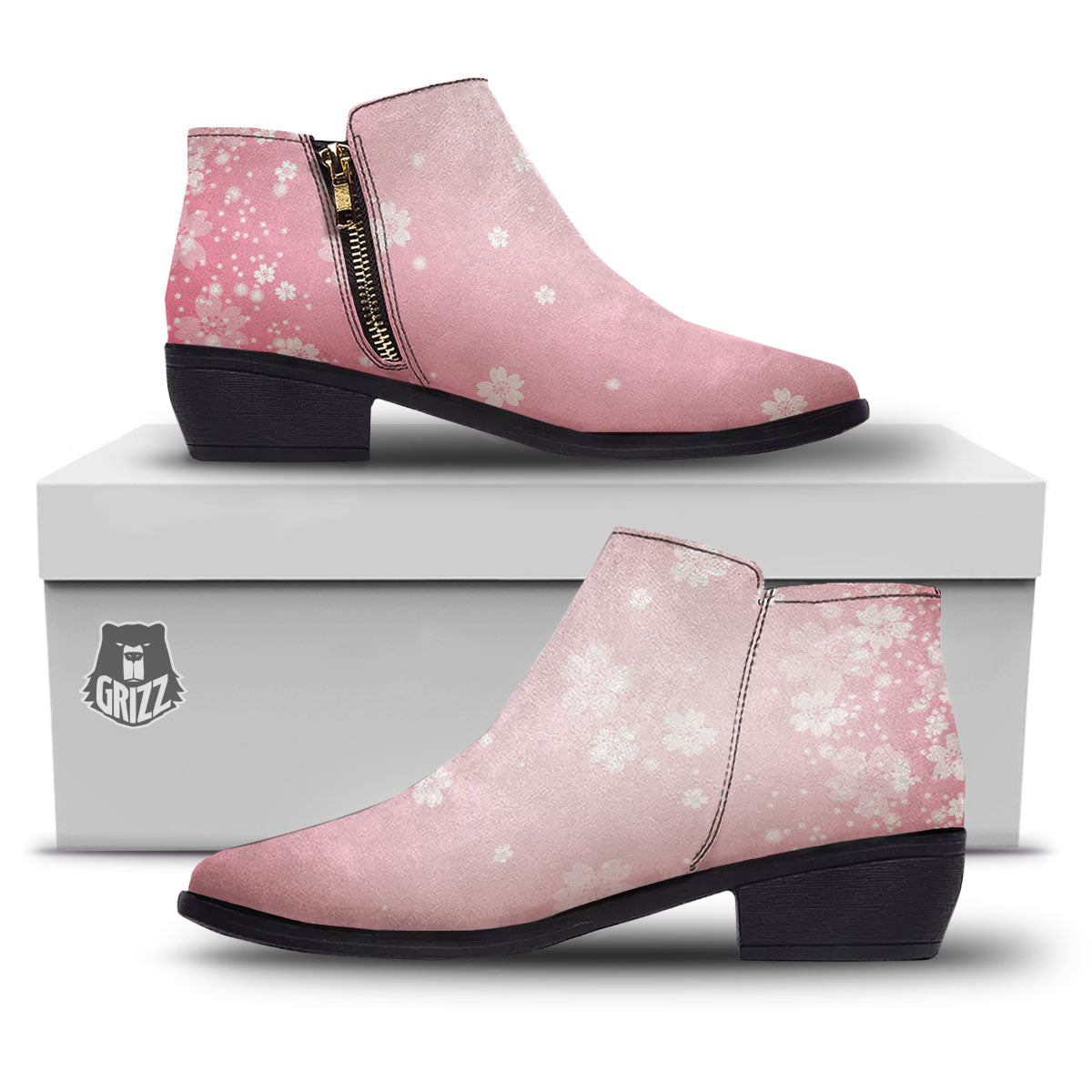 Sparkle Floral Print Ankle Boots-grizzshop