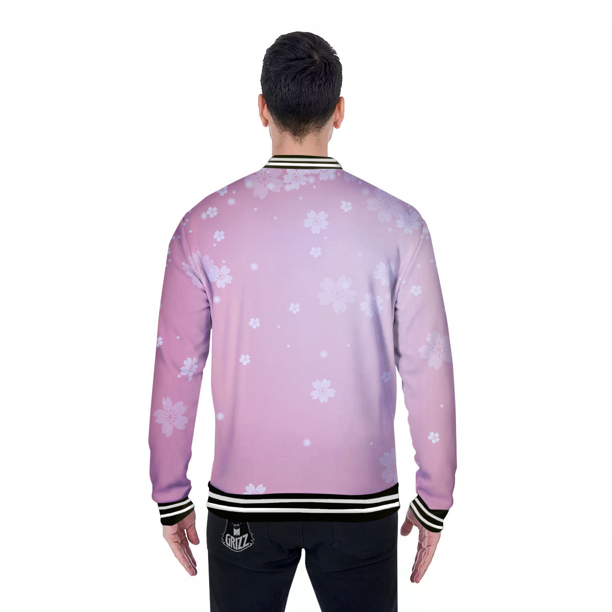 Sparkle Floral Print Baseball Jacket-grizzshop
