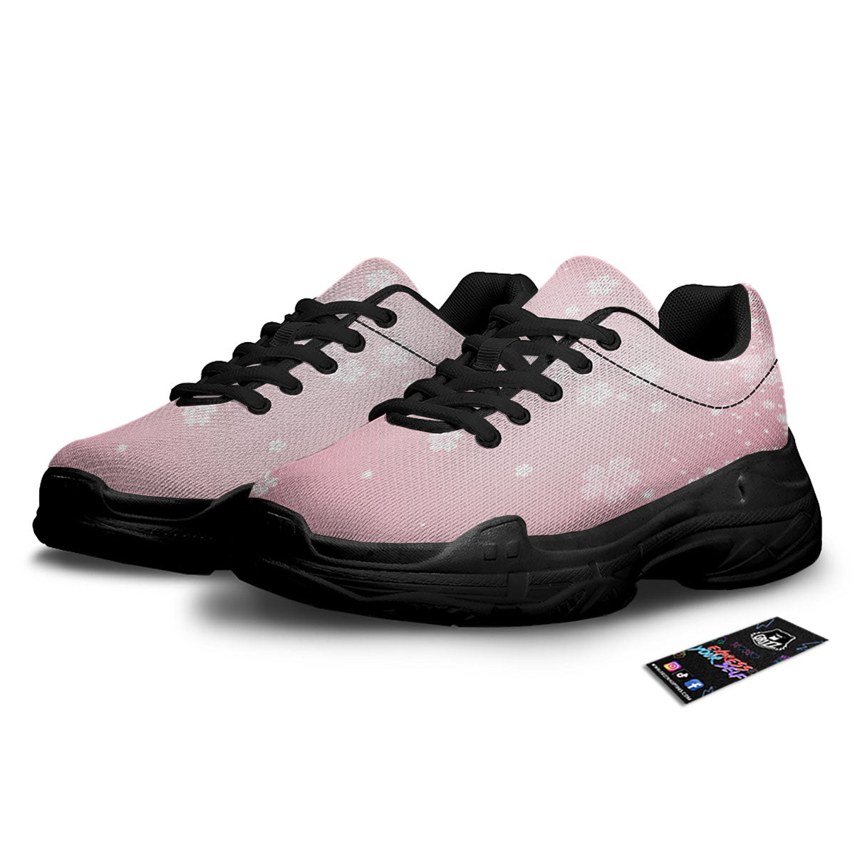 Sparkle Floral Print Black Chunky Shoes-grizzshop