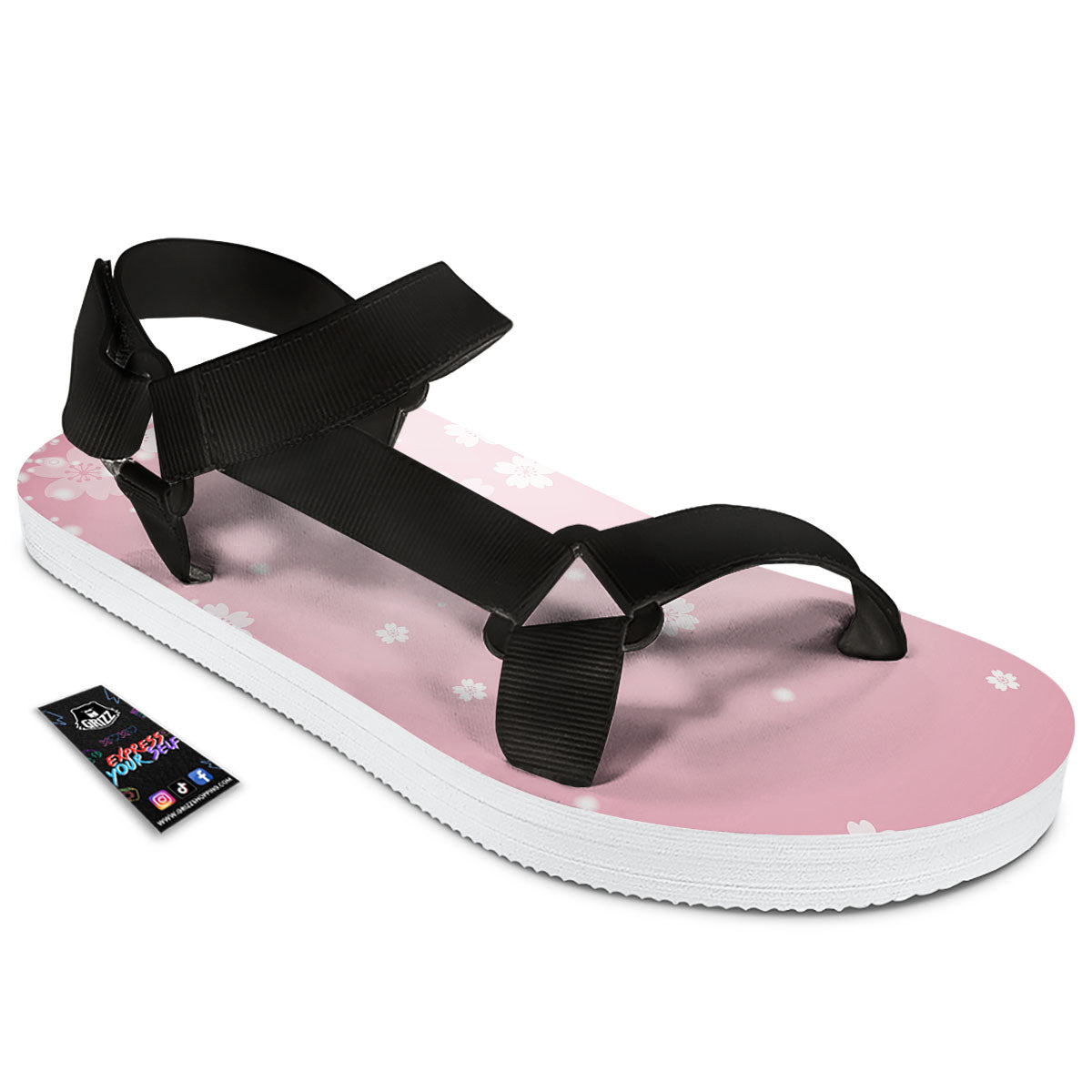 Sparkle Floral Print Black Open Toe Sandals-grizzshop