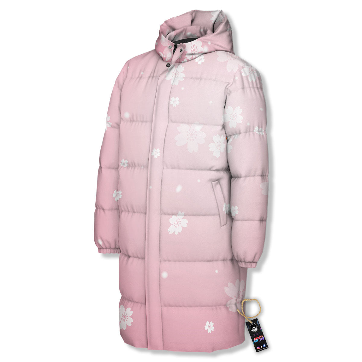 Sparkle Floral Print Long Down Jacket-grizzshop