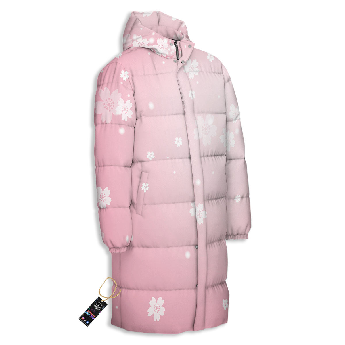 Sparkle Floral Print Long Down Jacket-grizzshop