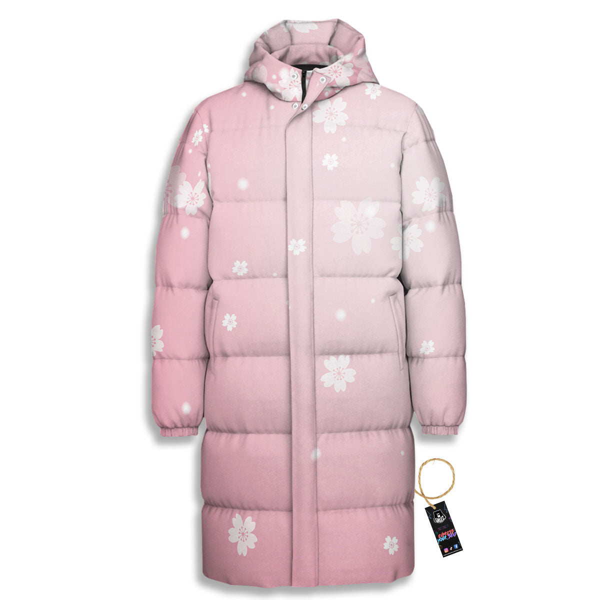 Sparkle Floral Print Long Down Jacket-grizzshop