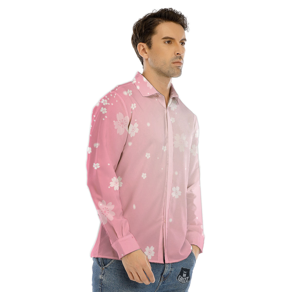 Sparkle Floral Print Men's Dress Shirts-grizzshop