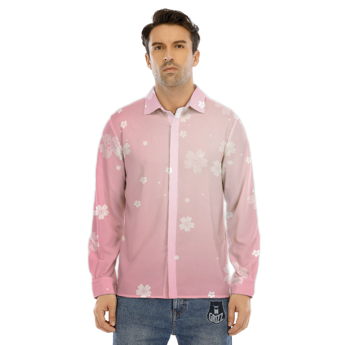 Sparkle Floral Print Men's Dress Shirts-grizzshop