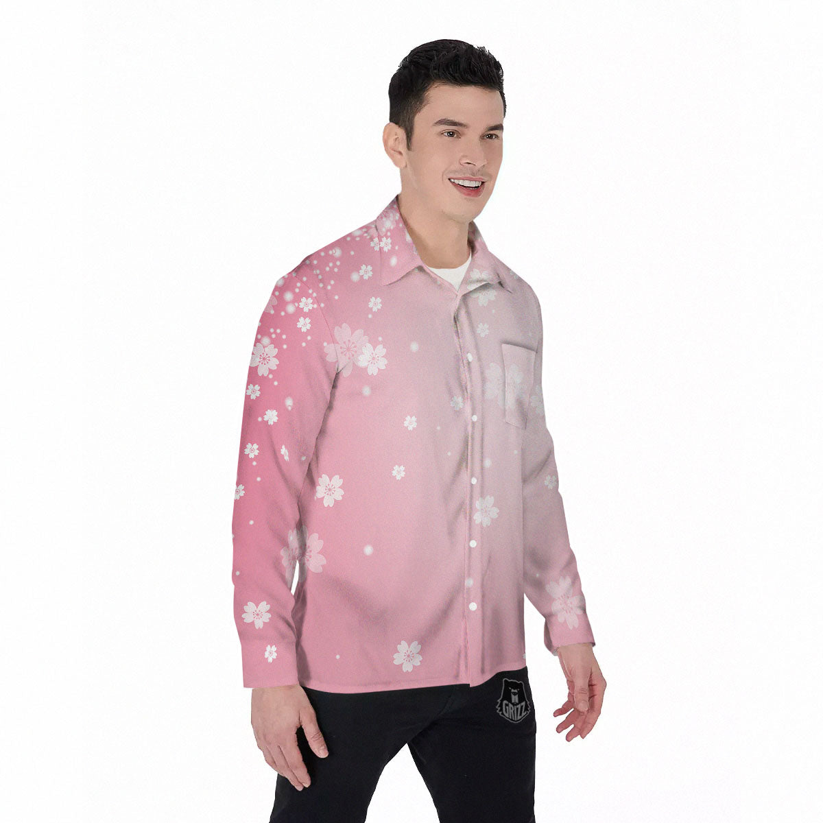 Sparkle Floral Print Men's Long Sleeve Shirts-grizzshop