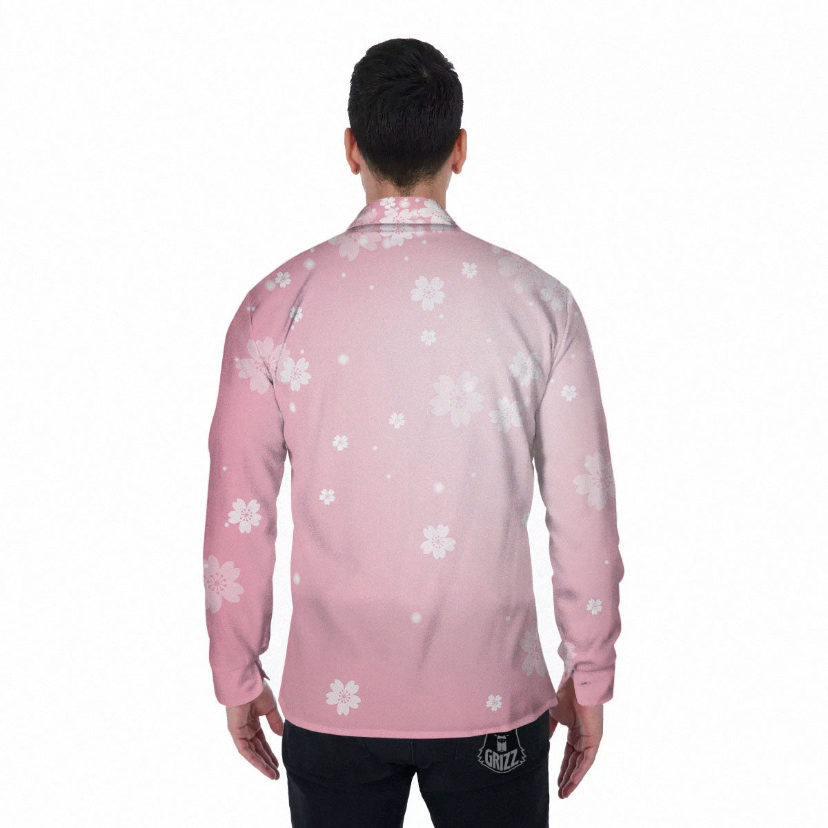 Sparkle Floral Print Men's Long Sleeve Shirts-grizzshop