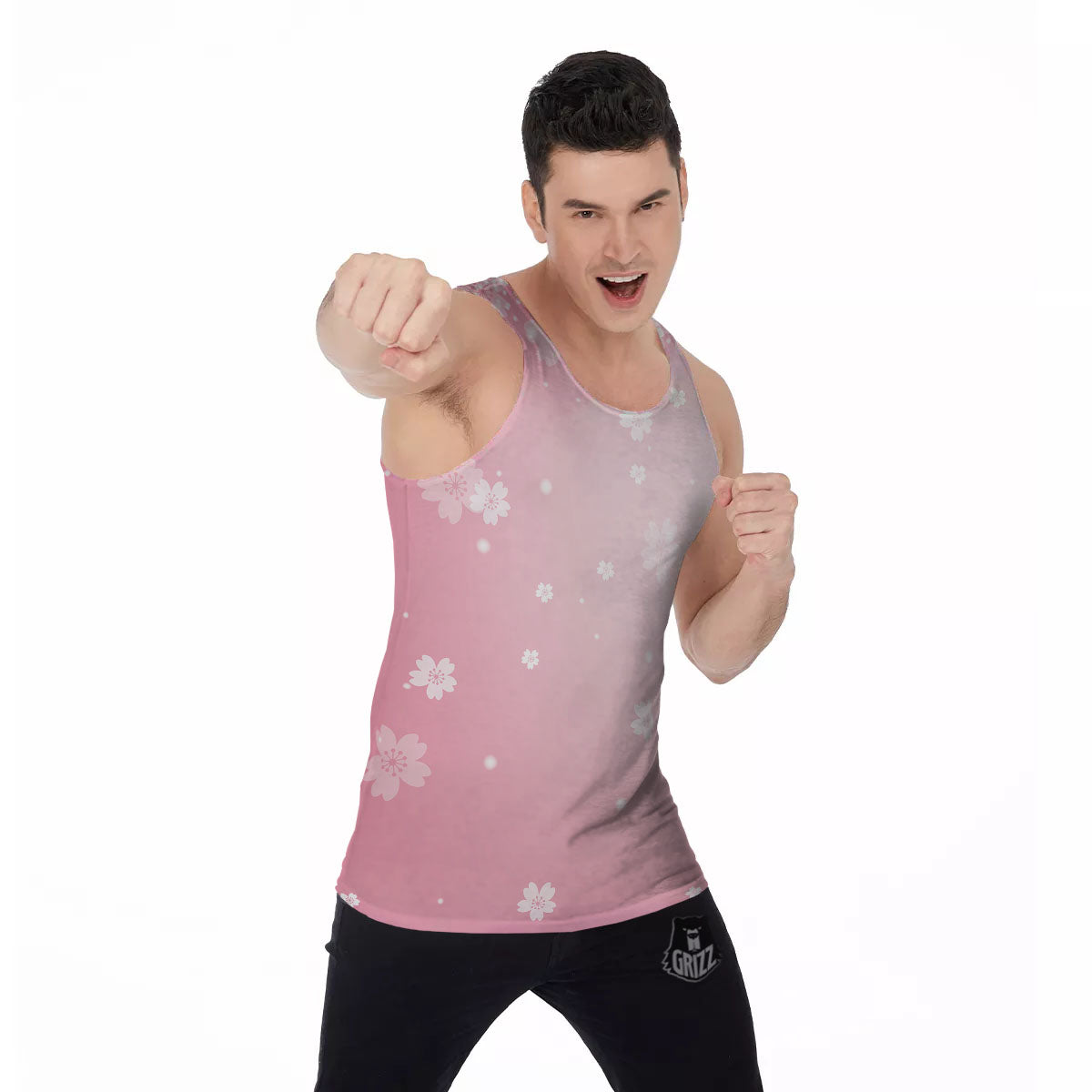 Sparkle Floral Print Men's Tank Top-grizzshop