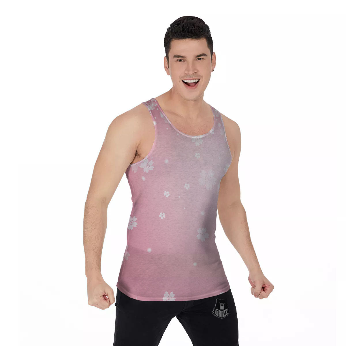Sparkle Floral Print Men's Tank Top-grizzshop