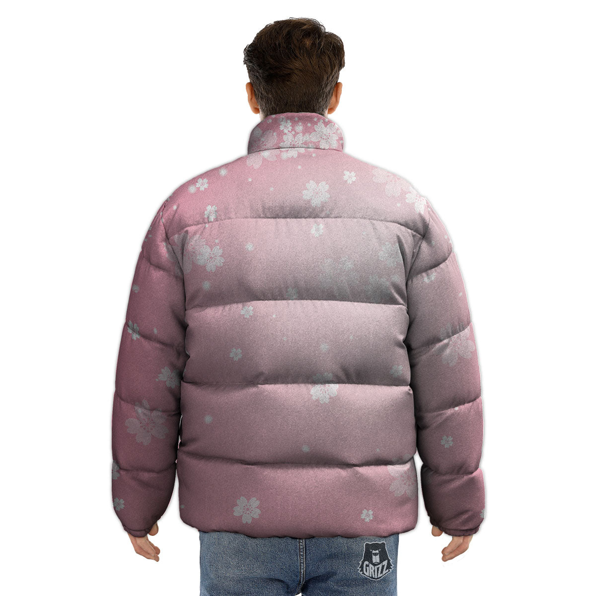 Sparkle Floral Print Puffer Jacket-grizzshop