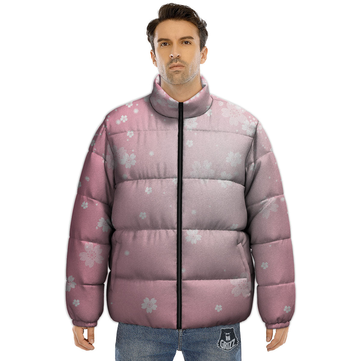 Sparkle Floral Print Puffer Jacket-grizzshop