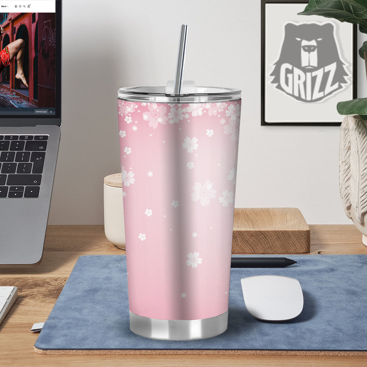 Sparkle Floral Print Tumbler-grizzshop
