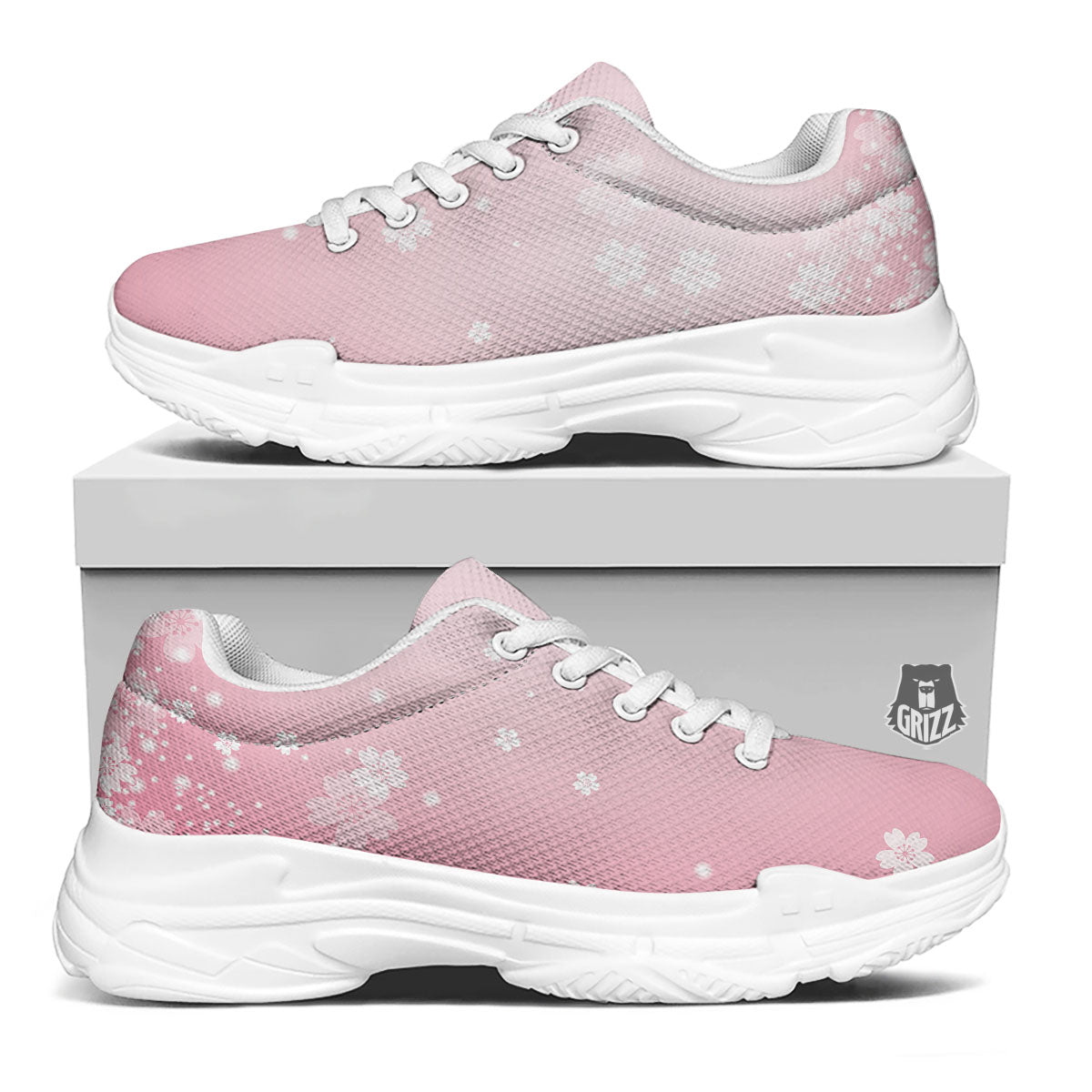 Sparkle Floral Print White Chunky Shoes-grizzshop