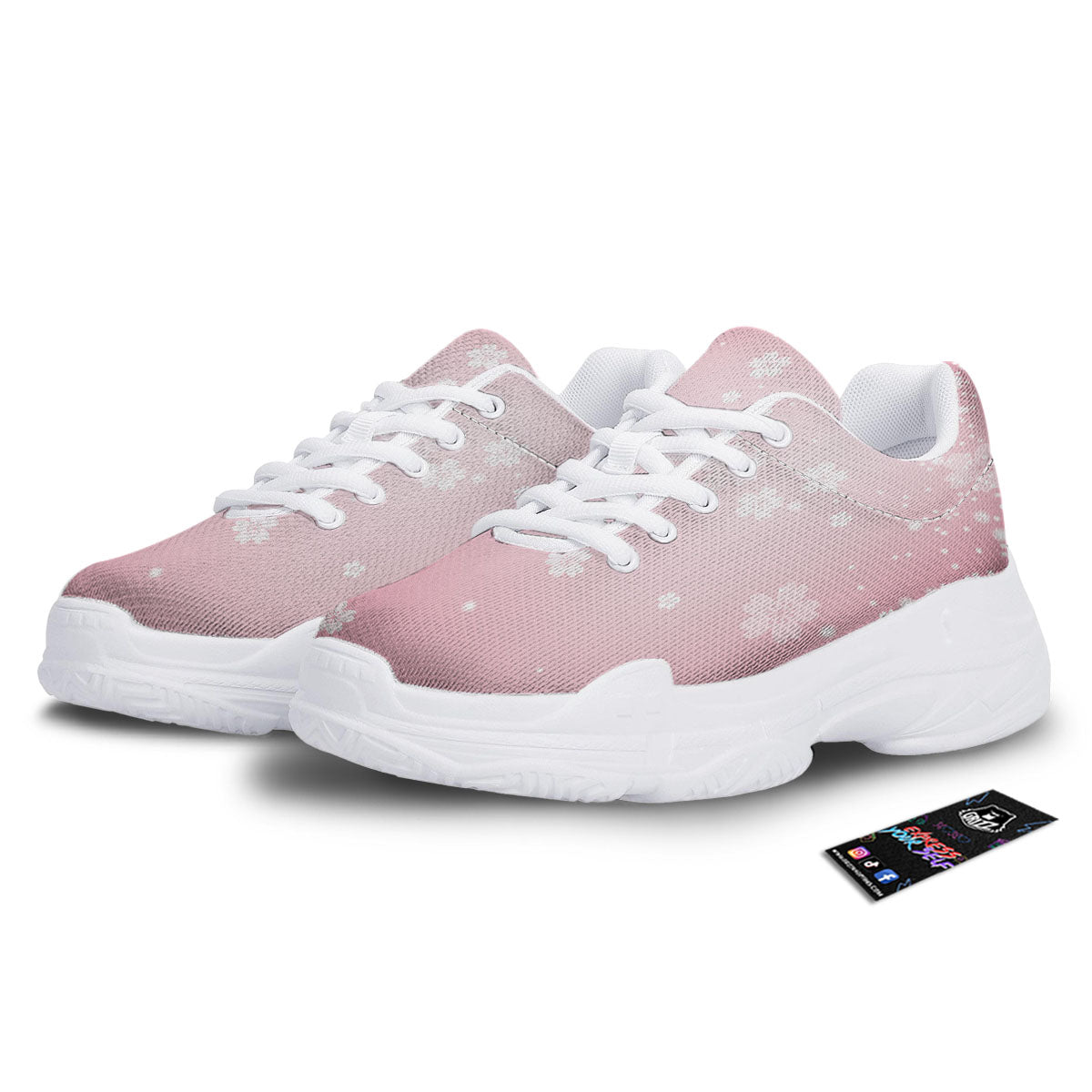 Sparkle Floral Print White Chunky Shoes-grizzshop