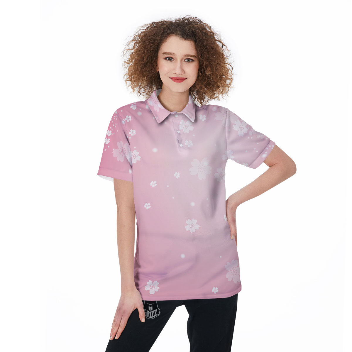 Sparkle Floral Print Women's Golf Shirts-grizzshop