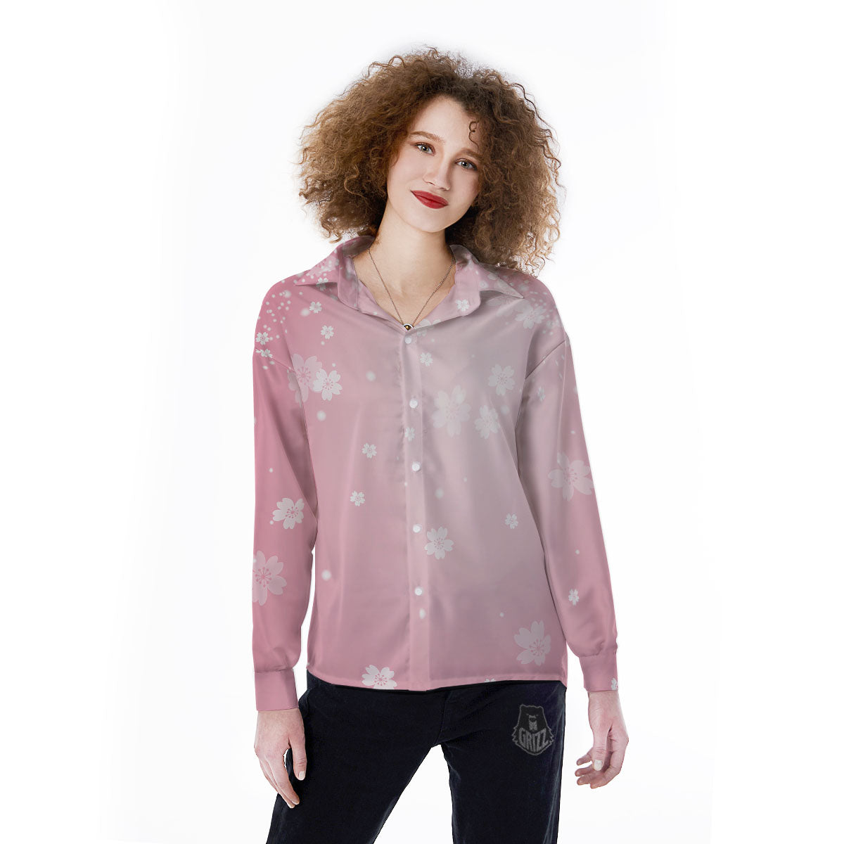 Sparkle Floral Print Women's Long Sleeve Shirts-grizzshop