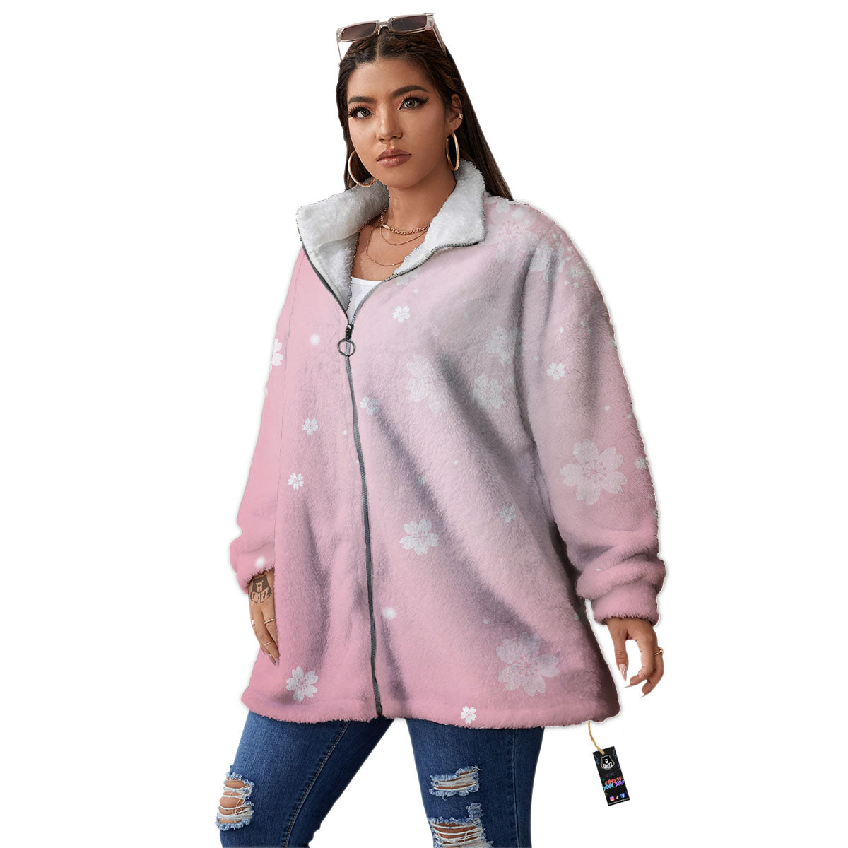 Sparkle Floral Print Women's Sherpa Jacket-grizzshop