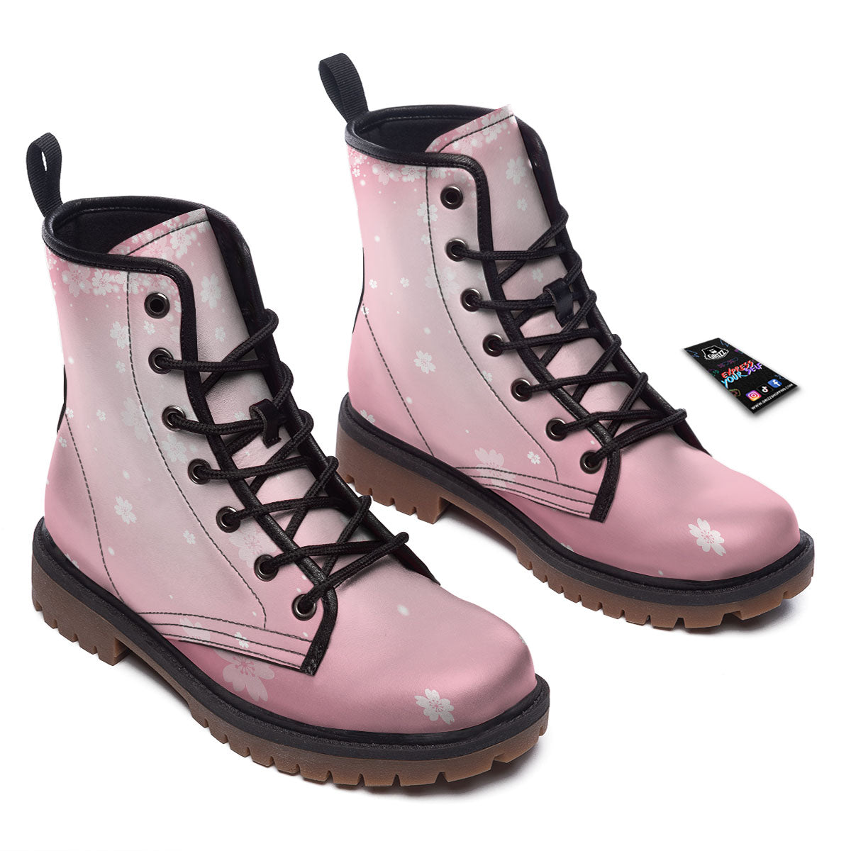 Sparkle Floral Print Work Boots-grizzshop