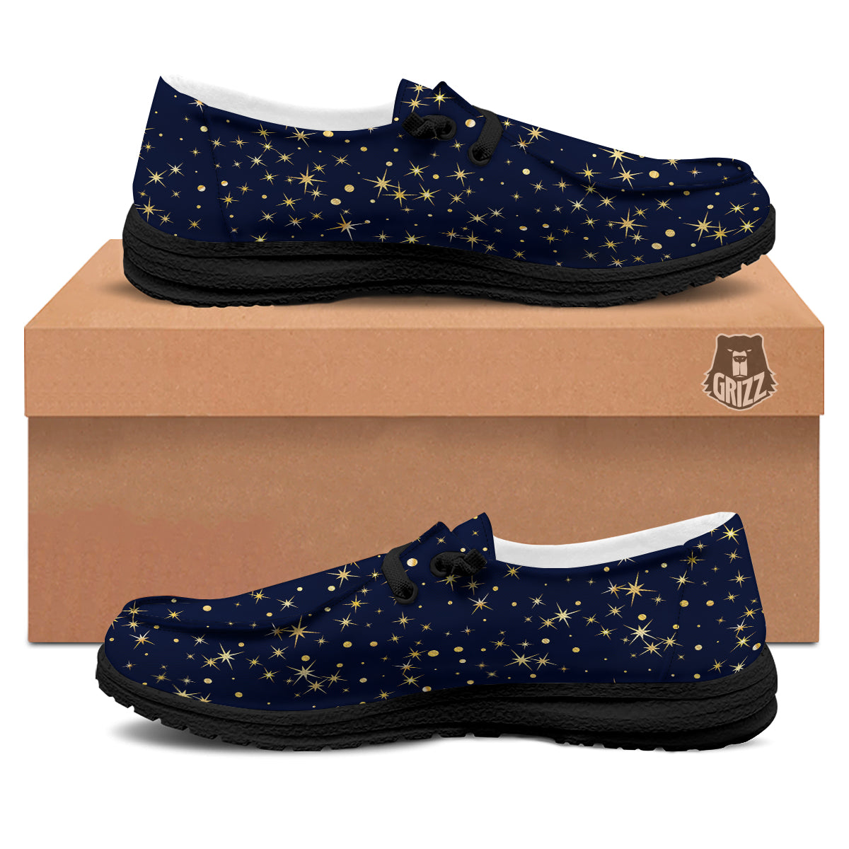 Sparkle Shiny Print Pattern Black Loafers-grizzshop