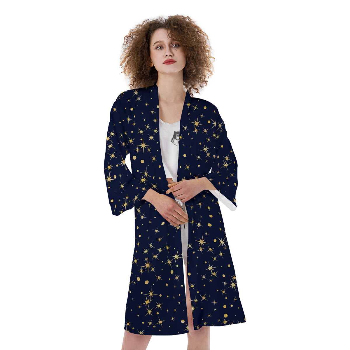 Sparkle Shiny Print Pattern Kimono-grizzshop