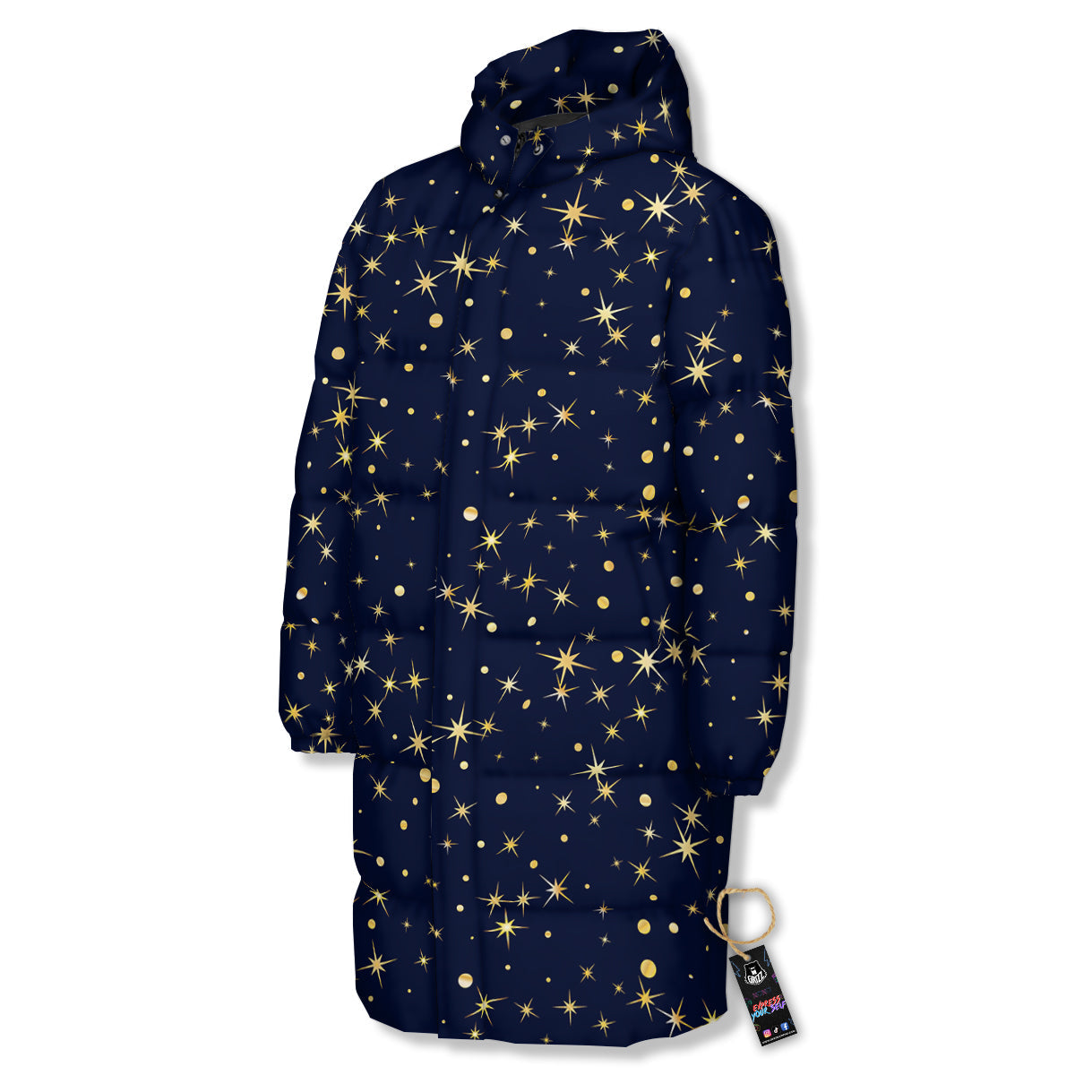 Sparkle Shiny Print Pattern Long Down Jacket-grizzshop