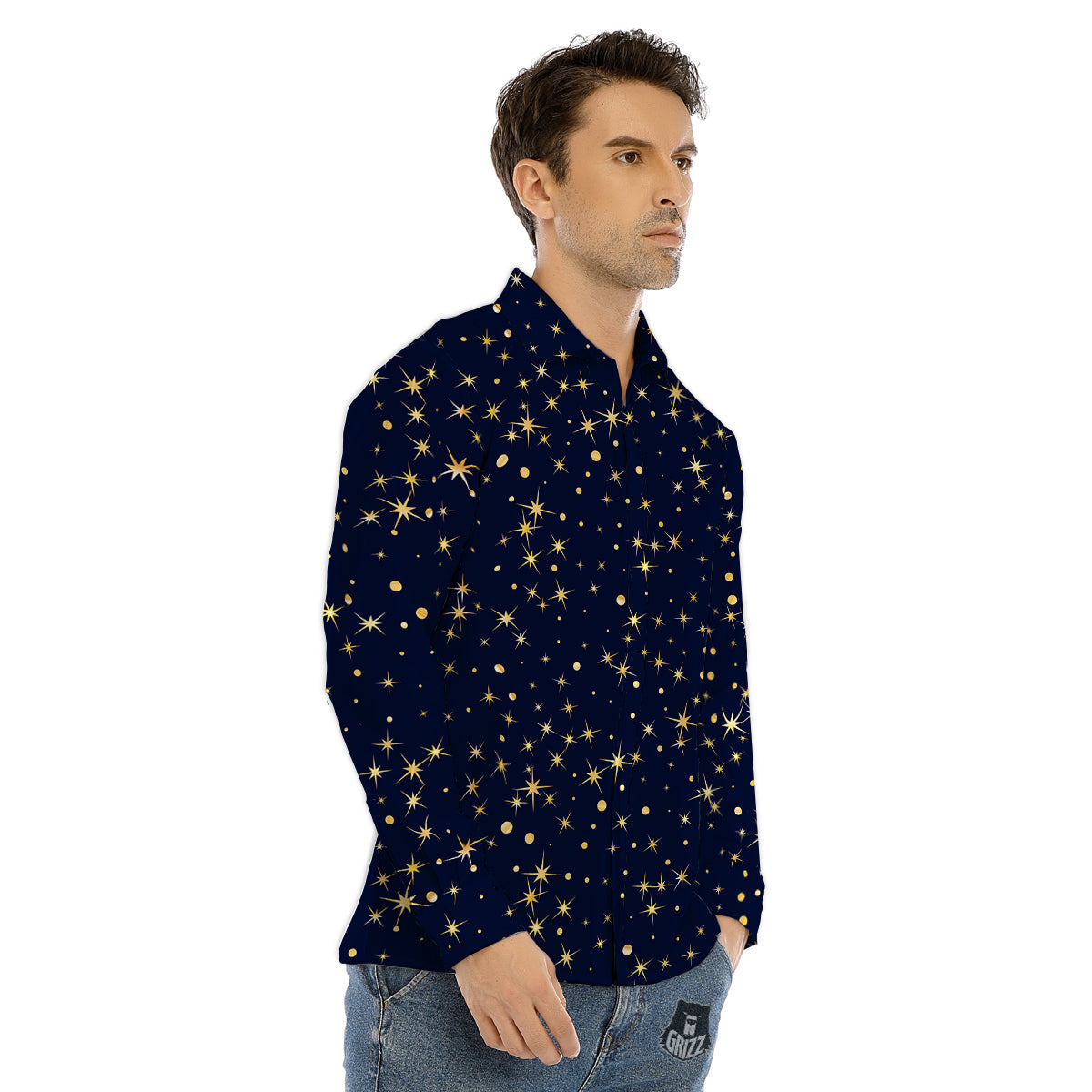 Sparkle Shiny Print Pattern Men's Dress Shirts-grizzshop