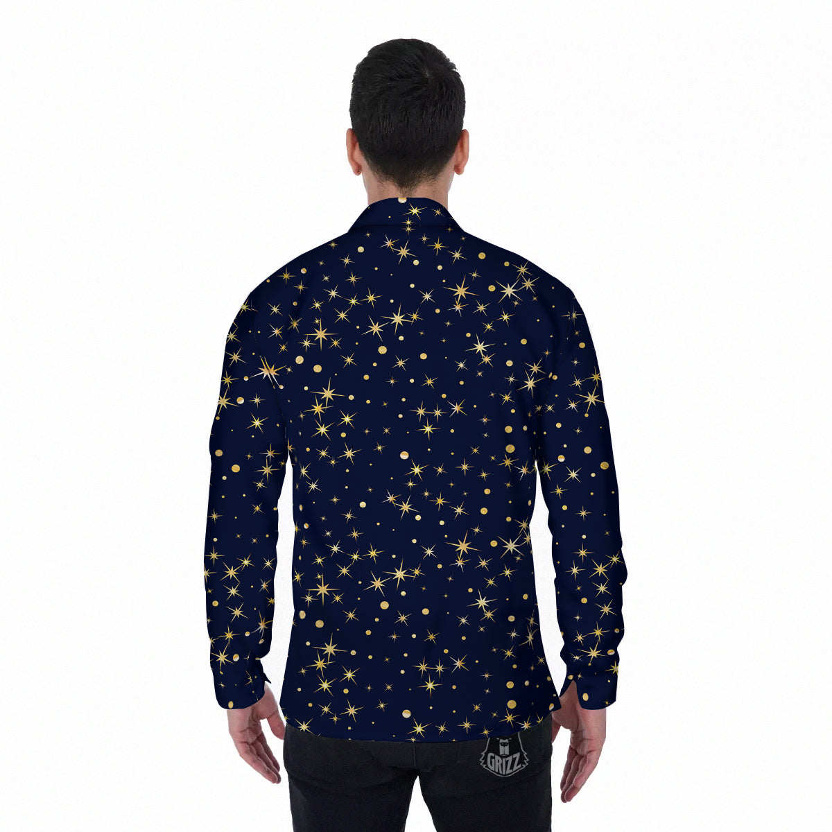Sparkle Shiny Print Pattern Men's Long Sleeve Shirts-grizzshop