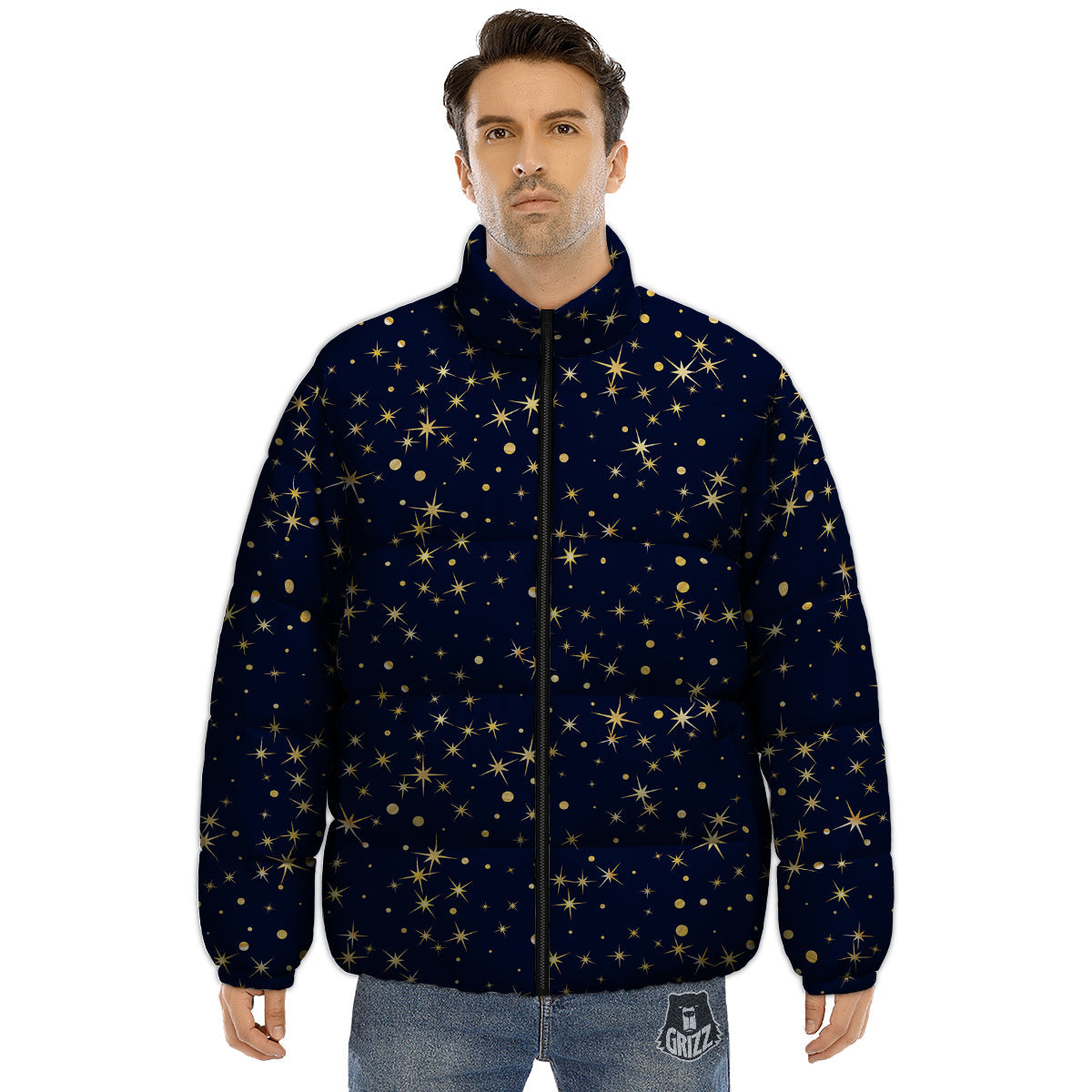 Sparkle Shiny Print Pattern Puffer Jacket-grizzshop