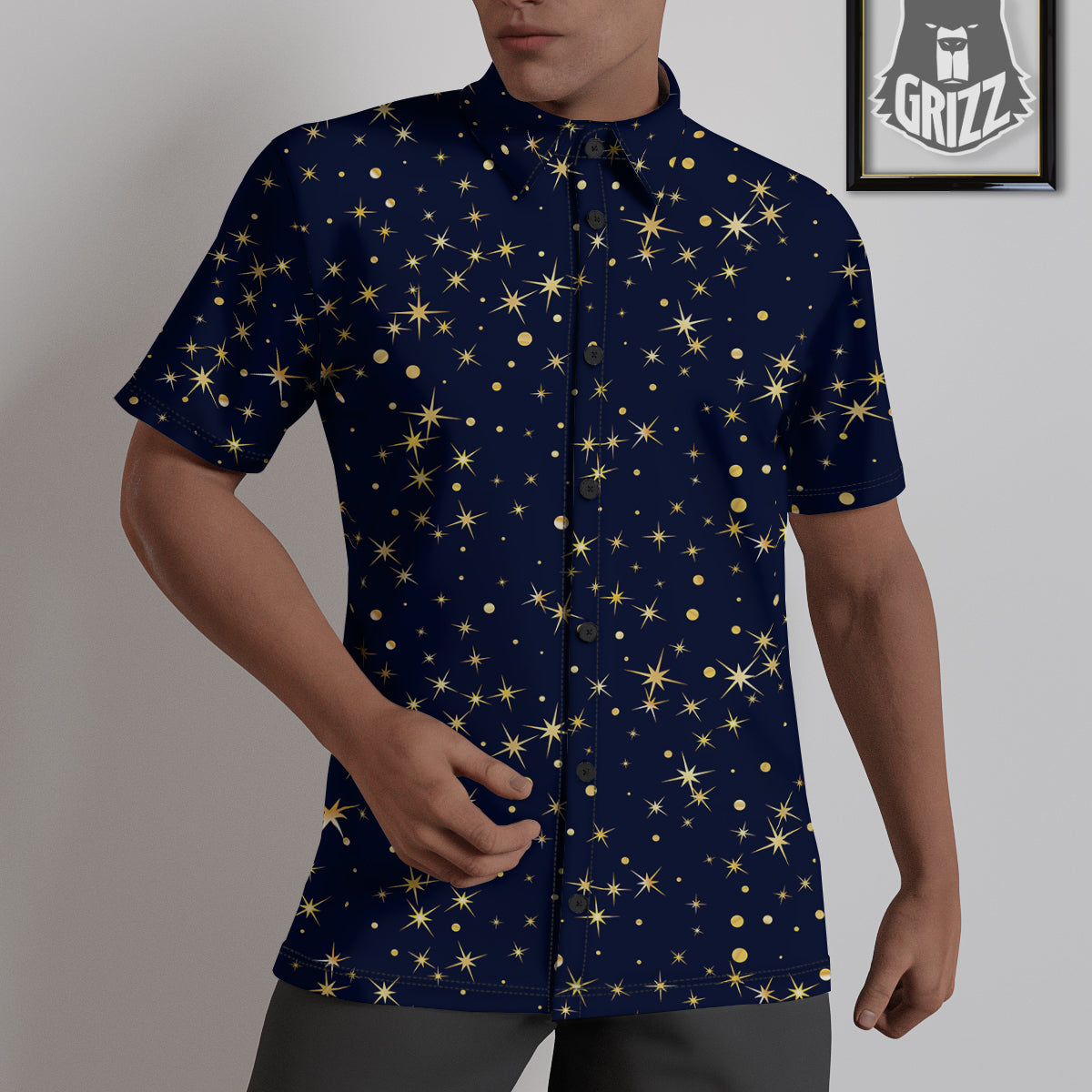 Sparkle Shiny Print Pattern Untucked Shirts-grizzshop