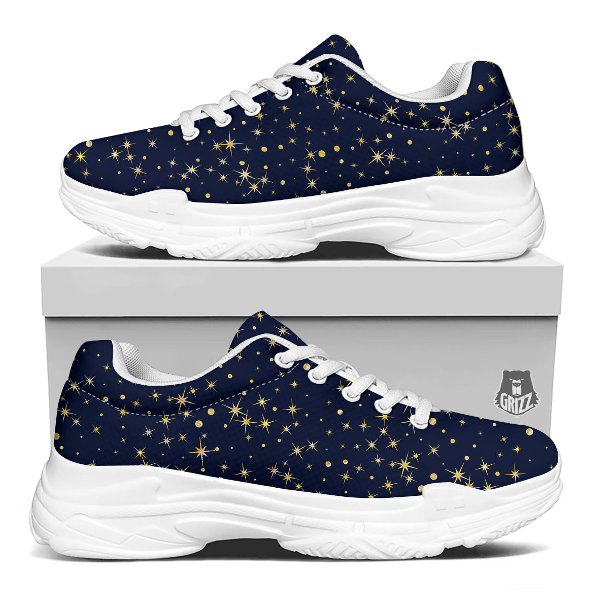Sparkle Shiny Print Pattern White Chunky Shoes-grizzshop