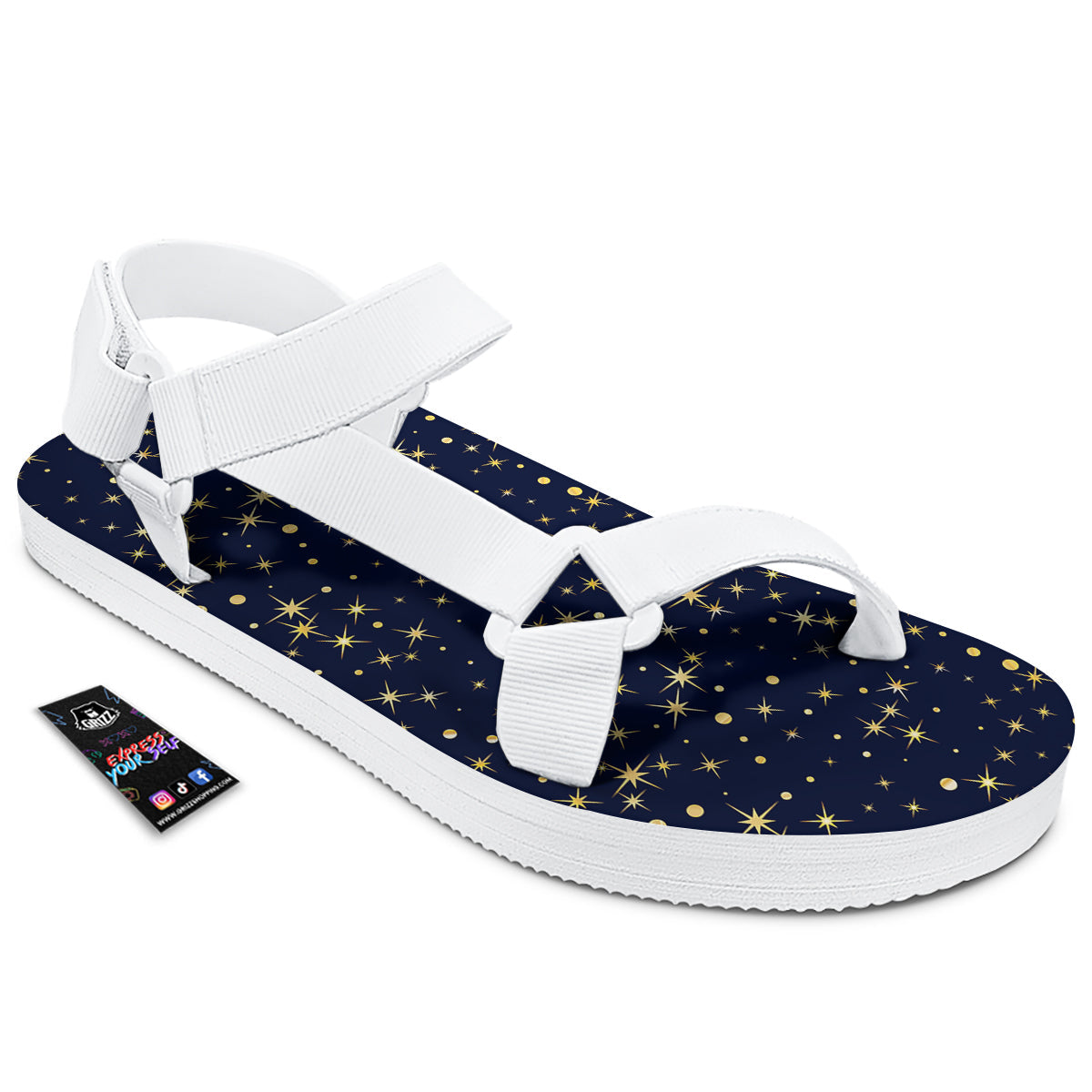 Sparkle Shiny Print Pattern White Open Toe Sandals-grizzshop