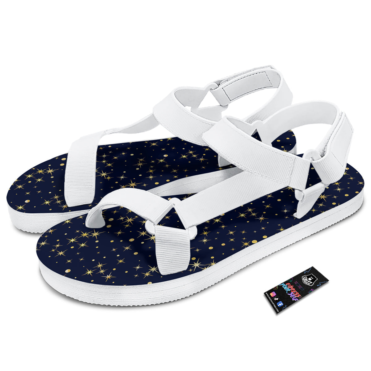 Sparkle Shiny Print Pattern White Open Toe Sandals-grizzshop
