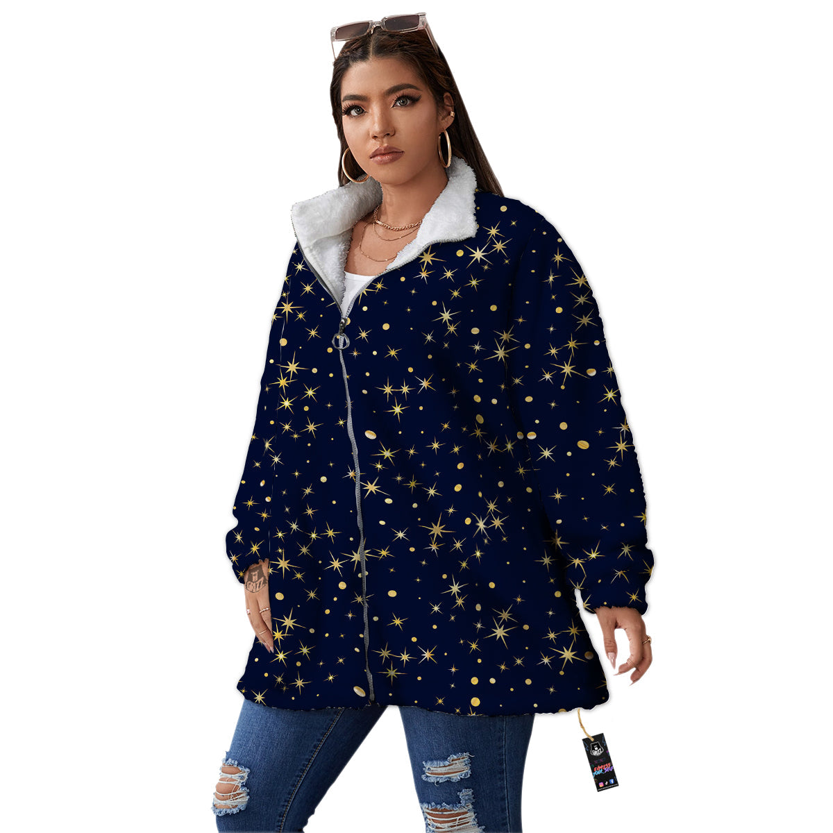 Sparkle Shiny Print Pattern Women's Sherpa Jacket-grizzshop